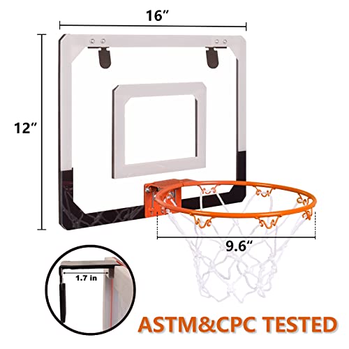 Indoor Mini Basketball Hoop for Kids, Over The Door Basketball Hoop Indoor with 4 Balls & Inflator, Basketball Toys Gifts for 6 7 8 9 10 11 12 Year Old Boys