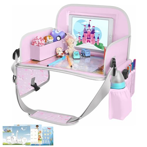MENZOKE Kids Travel Tray for Toddler Car Seat, Toddler Gift for Girl Activities with Dry Erase Board & iPad Holder Stand,Road Trip Essentials Accessories Lap Tray for Girl as Birthday Gift,LightPurple - color: Light PurpleUnicorn