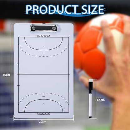 Joyeee Handball Coaches Clipboard, 13.7 x 8.7 Inch Double Sided Dry Erase Handball Whiteboard, Coaching Board Equipment Included Black Markers, Pen and Eraser - style: Handball whiteboard