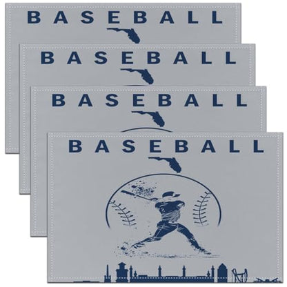 Erosebridal Baseball Placemats Set 4 Piece Softball Place Mat Sports Games Placement Mats Athlete City Silhouette Table Mats for Dining Table Setting, Grey Navy Blue - color: Grey Navy Blue