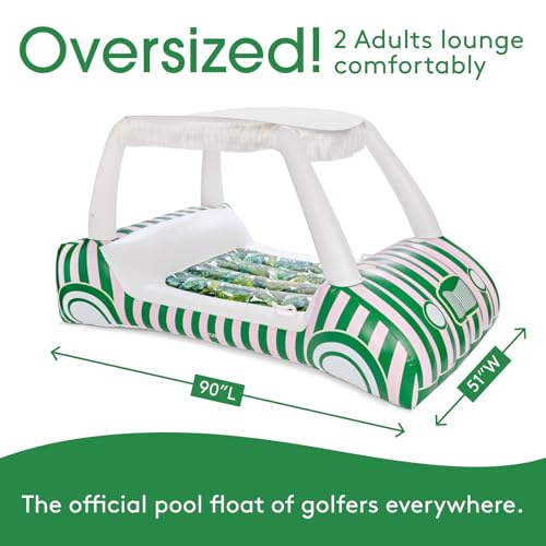 FUNBOY Giant Inflatable Luxury Golf Cart Pool Float, Two Cup Holders, Removable Fringe Shade, Float for Summer Pool Party and Entertainment - color: Palm