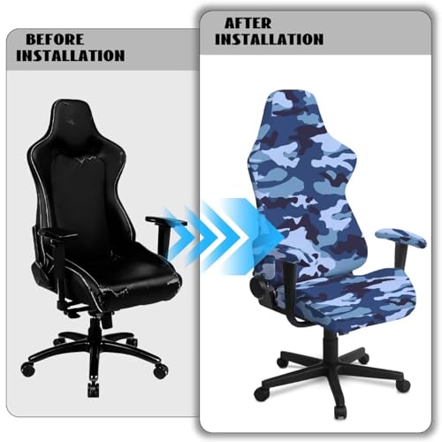 Suobstales Blue Camo Pattern Gaming Chair Covers, Stretchable Soft Thick Breathable Scratch Resistant Gaming Chair Seat Cover with 2Pcs Armrest Slipcovers - color: Blue Camo