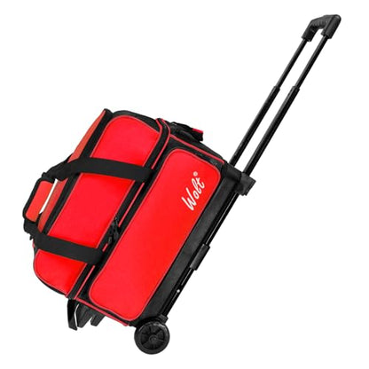 WOLT Double Roller 2 Ball Bowling Bag with Separate Shoe Compartment, Large Capacity Bowling Ball Bag with Accessory Pocket, Retractable Handle Extends to 40" - color: Red