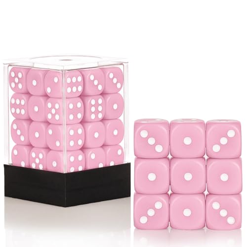 36 of Pack 12MM 6 Sided MINI Dice Set,Solid Pink Game Dice Set, 6 Sided Standard Colored Dices for Tenzi, Bunco or Teaching Math,with Portable Plastic Box(Pink) - color: Pink