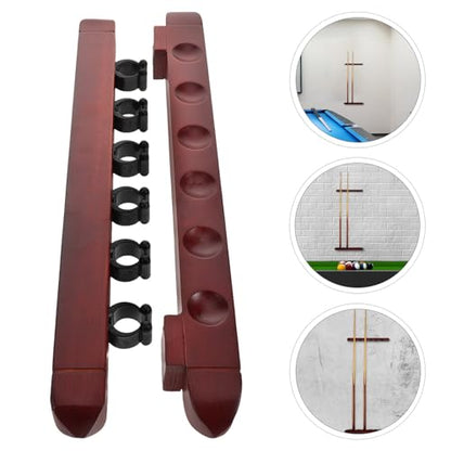 Cabilock 2 Sets 6-slot Wall Mounted Billiard Rack Wooden Pool Cue Holder Wine Red Solid Wood Pool Stick Organizer for Game Room Bars Billiard Players