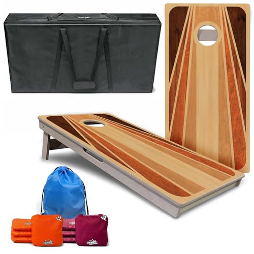 Cornhole Solutions PRO Tournament Cornhole Bundle – Regulation 4 ft x 2 ft Professional Set – ¾″ Baltic Birch Plywood – Folding Legs – UV Printed & Clear Coated - color: Retro Wood