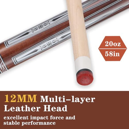 10mm11mm12mm13mm Billiard Pool Cue Stick Set, 20 oz 58 inch Canadian Maple Cue Stick Irish Linen Wrap, Cue Stick for Beginner, Commercial and Home Entertainment - color: 12mm Brown with case
