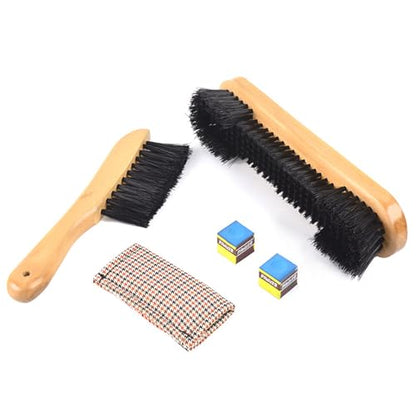 2Set Wood Billiard Pool Table Brush and Rail Brush Set with Soft Nylon Bristle,Billiard Table Cleaner Brushes with Cleaner Cloth 2 Cue Chalk Cube,Pool Tables Accessorie