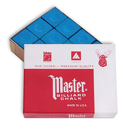 Master Billiard Chalk Pool Cue Chalk Premium Quality - 1 Dozen - Made in The USA - Sky Blue