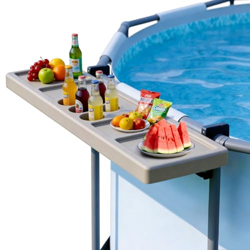 POOLCOMFT Pool Bar - Above Ground Poolside Table with 5 Cup Holders, 47"×11" Foldable Swim Up Bar for Round/Oval/Rectangular Frame Swimming Pools, Above Ground Pool Accessories, Includes Storage Bag - color: Brown Pool Bar