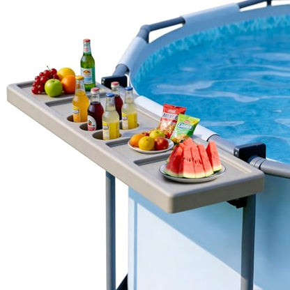 POOLCOMFT Pool Bar - Above Ground Poolside Table with 5 Cup Holders, 47"×11" Foldable Swim Up Bar for Round/Oval/Rectangular Frame Swimming Pools, Above Ground Pool Accessories, Includes Storage Bag - color: Brown Pool Bar