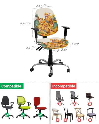 Savannan Office Chair Cover, Vintage Autumn Country House Protective Stretch Elastic Universal Cover for Desk Task Chair,Computer Rotating Chair 1 Pcs Cartoon Farm Plant on Linen