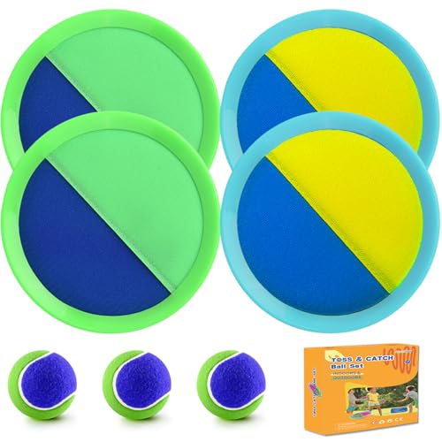Outdoor Games - Beach Toys, Toss and Ball Set with 4 Paddles and 3 Balls, Perfect Yard Games Sets, Playground Sets for Backyards Easter Basket Stuffers for Kids (Green) - color: Green