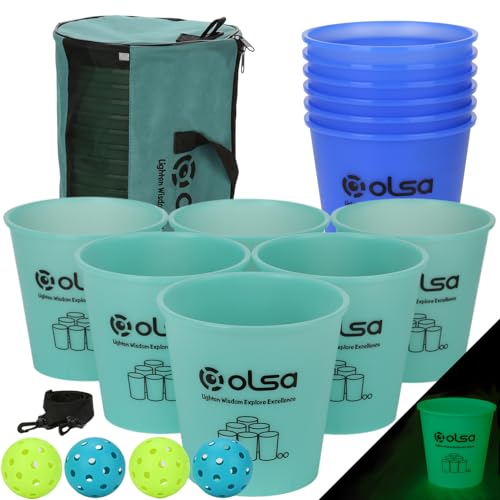 Olsa Giant Yard Pong Outdoor Game, Toss Family Games for Beach Camping Lawn Backyard Party, Indoor Outdoor Games for Adults and Family(Green & Blue Glow in Dark) - color: Blue&green Glow in Dark