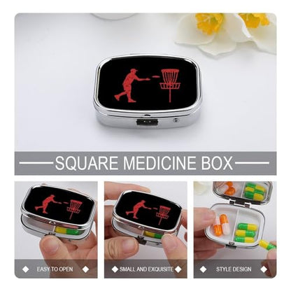Disc Golf Icon Basket Travel Pill Organizer Small Pill Box Case with 2 Compartments for Pocket Purse
