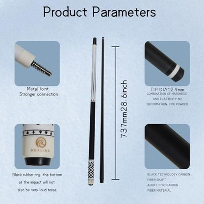 58" 19-20oz 2-Piece Carbon Pool Cue Stick 11.8mm Tip Billiard Carbon Fiber Clue, Billiard Supplies 1/2 Joint Handmade Straight Fit Ball/Black Eight, Nine Balls 19-20oz (Play Cue) - color: White