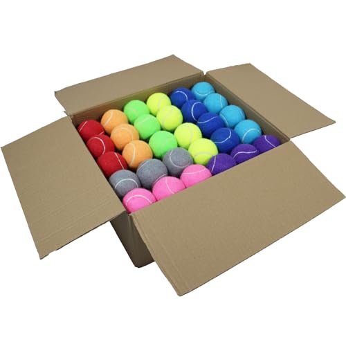 SHYUJAJIE Tennis Balls, 90 Pack Training Tennis Balls Bulk, High Elasticity Practice Tennis for Beginner, Exercise Playing Balls for Pet Dog - color: Multicolour