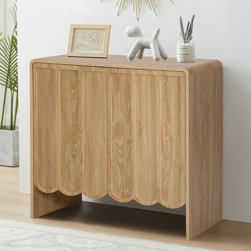 ORRD Accent Sideboard Buffet Cabinet, Storage Cabinets with 2 Doors, Farmhouse Wood Cabinet with Adjustable Shelves and Wave Panel for Living Room, Dining Room, Entry - Natural - color: 2 Doors Natural