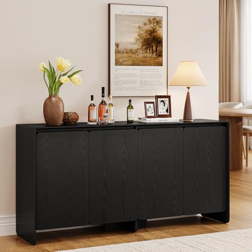 ONBRILL 63" Sideboard Buffet Cabinet with Storage, Buffet Sideboard Cabinet with 4 Doors & Adjustable Shelves, Modern Coffee Bar Console Table for Living Room, Kitchen, Entryway (Black) - color: Black