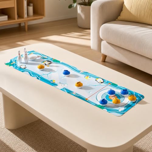 Qianly Board Game, Shuffleboard Mat 80x30cm, Portable 2-in-1 Desktop Game for Kids & Adults with 8 Rolling Discs