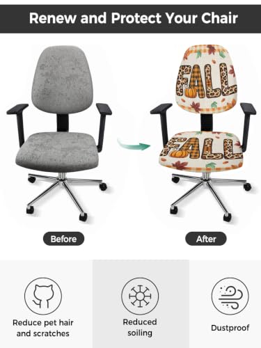 Savannan Office Chair Cover, Autumn Fall Funny Word Protective Stretch Elastic Universal Cover for Desk Task Chair,Computer Rotating Chair 1 Pcs Orange and Beige Lattice