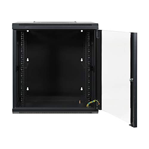 Aeons 12U Signature Double Section Wall Mount 19-inch Networking IT Cabinet Enclosure Hinged Swing Out 24-inch Depth Glass Door (Fully Assembled) - style: 12U-24" D