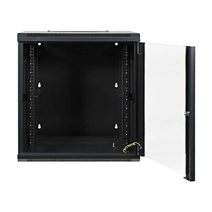 Aeons 12U Signature Double Section Wall Mount 19-inch Networking IT Cabinet Enclosure Hinged Swing Out 24-inch Depth Glass Door (Fully Assembled) - style: 12U-24" D