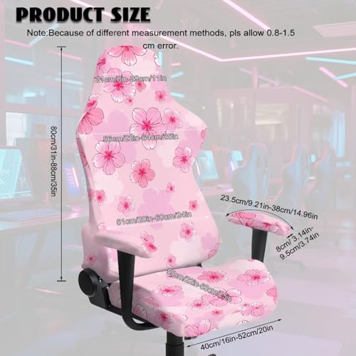 Suobstales Cherry Blossom Pattern Gaming Chair Covers Slipcovers Non Slip Office Desk Chair Cover with Armrest Covers, Stretchable Computer Chair Cover Ergonomic Rotating Game Chair Covers - color: Cherry Blossom