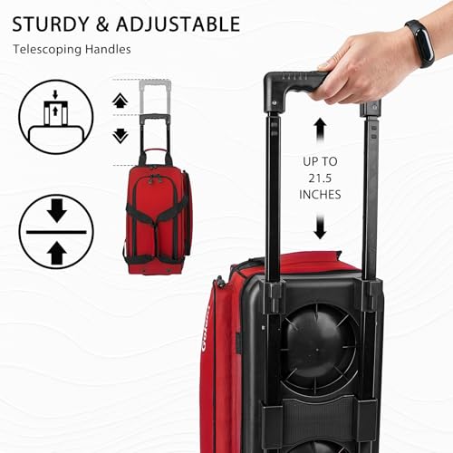 Goloni Double Roller 2 Ball Bowling Bag with Separate Shoe Compartment,2 Ball Bowling Bag with Wheels,Retractable Handle Extends to 40" - color: Red