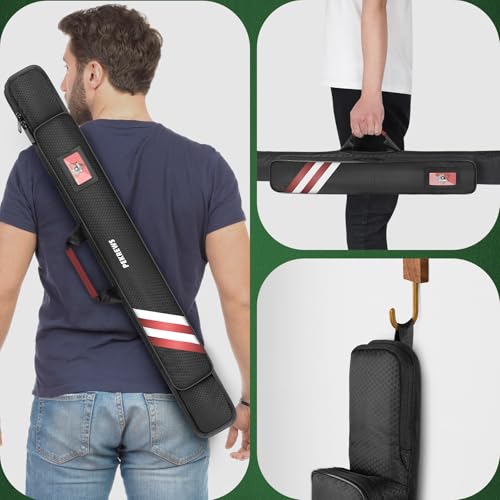 PEKREWS Pool Cue Case, Soft Pool Stick Case 1x1 Holds 1 Butt and 1 Shaft with Queue Zipper Pocket, Sturdy Polyester Billiard Cue Bag with Shoulder Strap Handle, Billiard Stick Bag for Men and Women - color: Deep Red