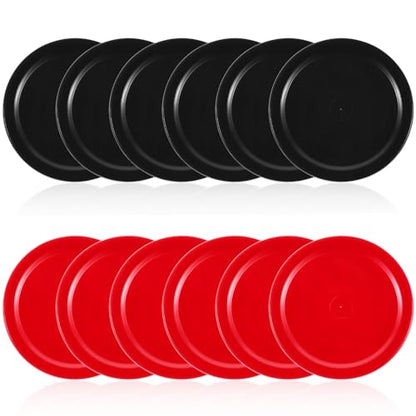 12 PCS 2.5 Inch Air Hockey Pucks, Replacement Air Hockey Pucks Set Durable Puck for Game Tables, Accessories (Red, Black)