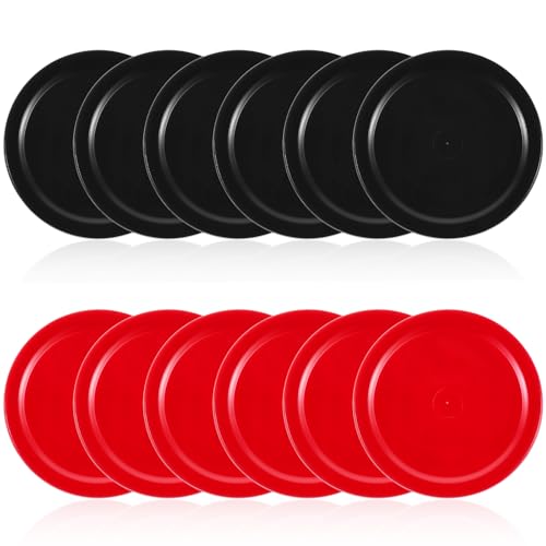 12 PCS 2.5 Inch Air Hockey Pucks, Replacement Air Hockey Pucks Set Durable Puck for Game Tables, Accessories (Red, Black)