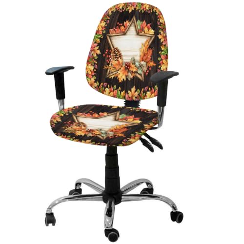 Savannan Office Chair Cover, Fall Farm Maple Leaves Star Berry Protective Stretch Elastic Universal Cover for Desk Task Chair,Computer Rotating Chair 1 Pcs Thanksgiving Brown Wooden