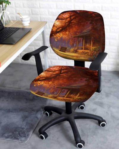 Savannan Office Chair Cover, Autumn Orange Maple Leaves Tree Protective Stretch Elastic Universal Cover for Desk Task Chair,Computer Rotating Chair 1 Pcs Farmhouse Cabin
