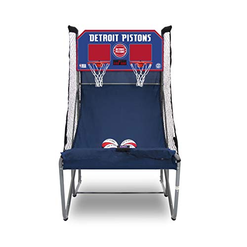 Pop-A-Shot - Home Dual Shot Arcade Basketball Game with NBA Graphics l Sensor Scoring l 16 Game Modes l 7 Balls l Foldable Storage l for All NBA Fans - style: Detroit Pistons