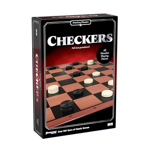 Pressman Premium Classics: Checkers | Full-Size Folding Gameboard with Wooden Playing Pieces | 2 Players, Ages 8+