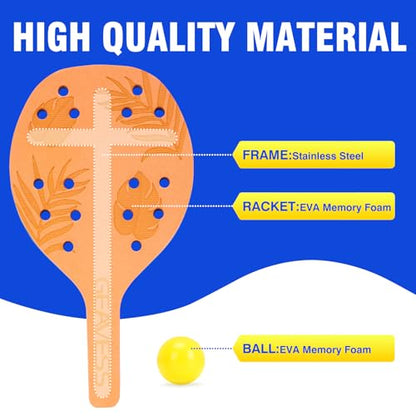 Beach Paddle Tennis Game Set for Teens, Adults & Beginners | 2 Foam Paddle Rackets, 2 Soft Balls, Storage Bag, Indoor Outdoor Play for Park, Backyard, Home