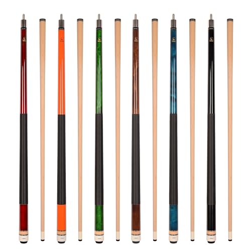 Set of Aska L2 Billiard Pool Cue Sticks, 58" Hard Rock Canadian Maple, 5/16x18 Joint, 13mm Hard Tip, Mixed Weights - style: Set of 6 Sticks(with Orange)