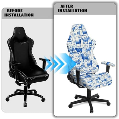 Suobstales Highland Cattle Floral Pattern Stretchable Gaming Chair Cover, Washable Anti-Scratch Slipcover with Armrest Protection, Cat Scratch Proof for Office and Computer Chairs - color: Highland Cattle Floral