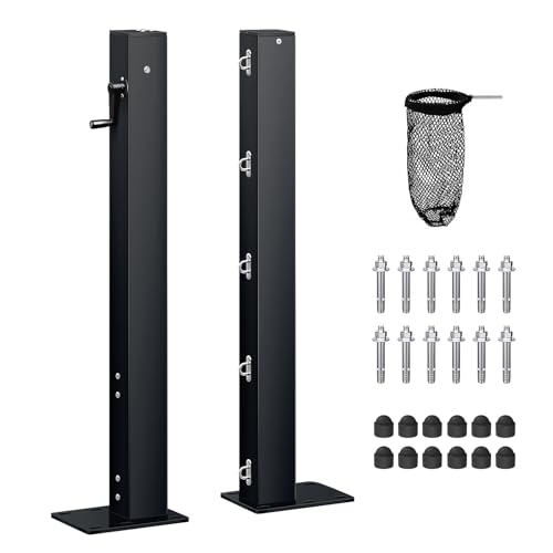 Professional Tennis Net Posts with Internal Safe Winder, 100mm Heavy-Duty Aluminum Post & 260mm Galvanized Base, Includes Expansion Anchors for Easy Setup - color: BLACK, size: Only Posts, style: Surface-Mounted