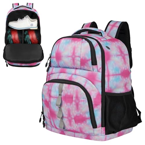 Goloni 2 Ball Bowling Backpack,Bowling Ball Bag with Shoe Compartment & Portective Foam Padded, Fits Shoes Up to US Size 16 - color: Dyeing