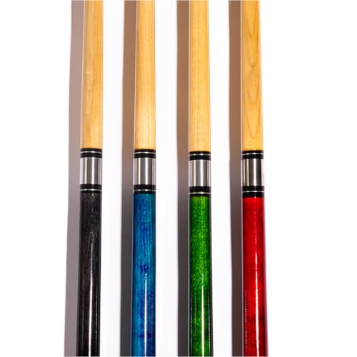 Ash Wood Pool Sticks Set of 4-57 inch 20oz Wooden Pool Cue Stick - House Bar Billiard Cue Sticks - 13 MM Genuine Leather Tips Pool Cues with Beautiful Colors- Black, Blue, Green & Red