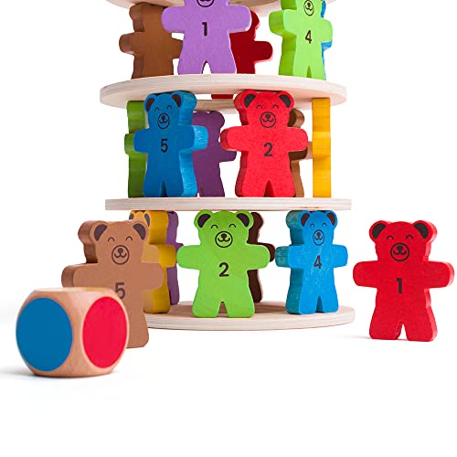 Bigjigs Toys Teddy Tumbling Tower Game - 49 Piece Stacking Tower for 3+ Years, Colourful Balancing Puzzles, Quality Wooden Stacking Toys & Montessori Toys for Kids