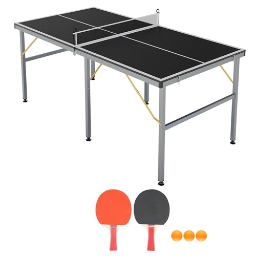 GarveeLife Professional Outdoor Table Tennis Tables,6x3FT Indoor/Outdoor Portable Ping Pong Table Game with Net for Adults/Teens,2 Table Tennis Paddles and 3 Balls - color: Black