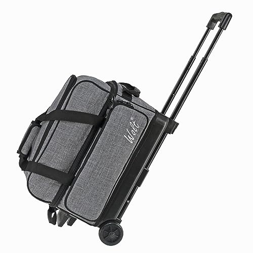 WOLT Double Roller 2 Ball Bowling Bag with Separate Shoe Compartment, Large Capacity Bowling Ball Bag with Accessory Pocket, Retractable Handle Extends to 40" - color: Grey