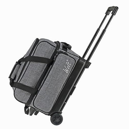 WOLT Double Roller 2 Ball Bowling Bag with Separate Shoe Compartment, Large Capacity Bowling Ball Bag with Accessory Pocket, Retractable Handle Extends to 40" - color: Grey