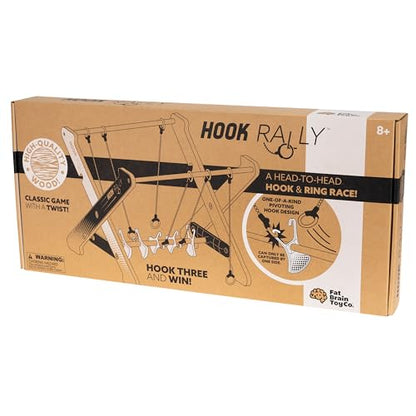 Fat Brain Toys Hook Rally Portable Wooden Tabletop Skill Challenge, Ring Toss Game for Kids and Adults, Hook Game Ring Toss, Fun Toys, Ages 8 to Adult