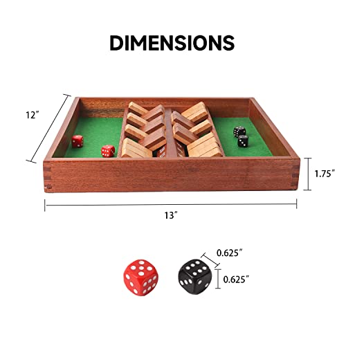 GSE Games & Sports Expert 2-Player Wooden Shut The Box 12 Numbers Dice Game Board with Red/Black Dice. Classic Tabletop Version of The Popular English Pub Game