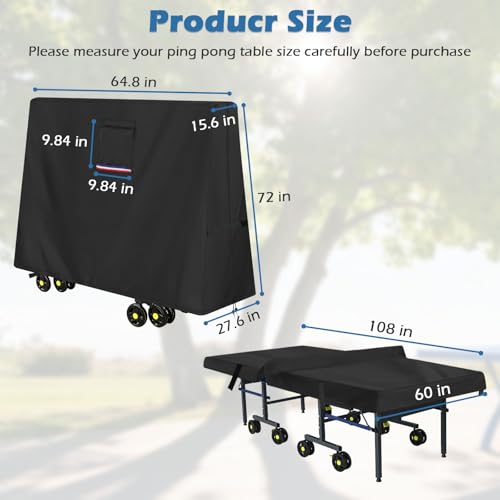 Ping Pong Table Cover Outdoor Waterproof,Table Tennis Cover Fits Both Folding and Flat Tables (Flat Size-9x5 FT) with Waterproof Seal, Includes Organize Bag for Indoor and Outdoor Use