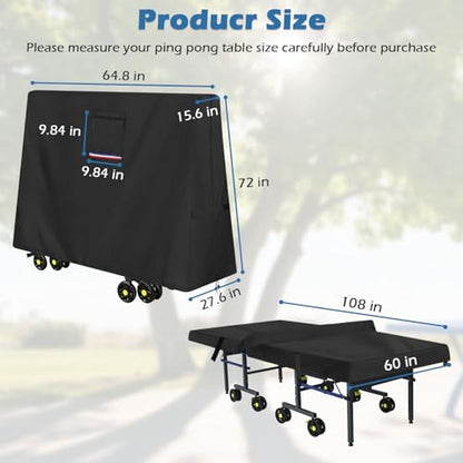 Ping Pong Table Cover Outdoor Waterproof,Table Tennis Cover Fits Both Folding and Flat Tables (Flat Size-9x5 FT) with Waterproof Seal, Includes Organize Bag for Indoor and Outdoor Use